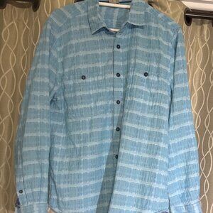 Carbon 2 Cobalt 100% cotton striped button down men’s Medium preppy reverse madr